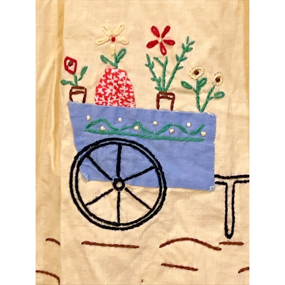 Vtg Embroidered HALF APRON Yellow with Mexican Theme Sombrero